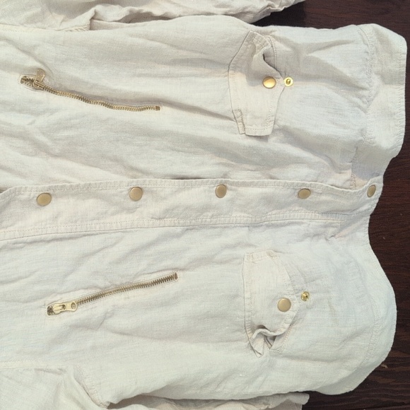 Chico's Linen 3/4 Sleeve Light Brown Button Front Jacket Size Medium - Picture 4 of 7
